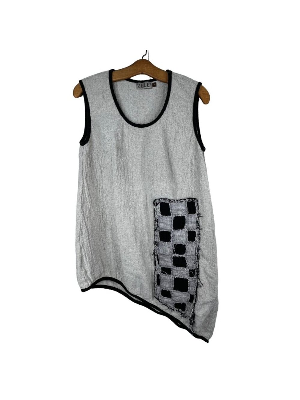 Zele Tunic Medium Asymmetrical Lagenlook Sleeveless Artsy Scoop Neck Cream